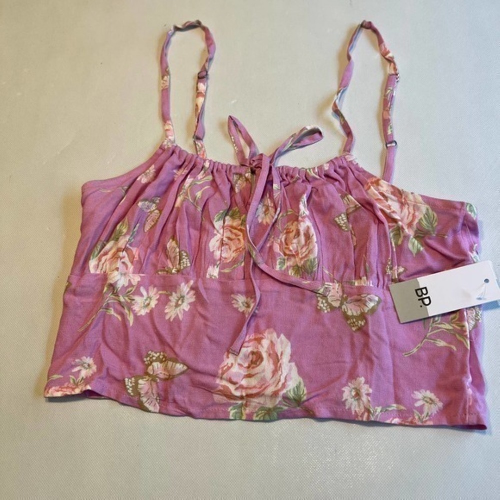 BP Floral Print Tie Front Cami Top Adjustable‎ Straps Purple Small